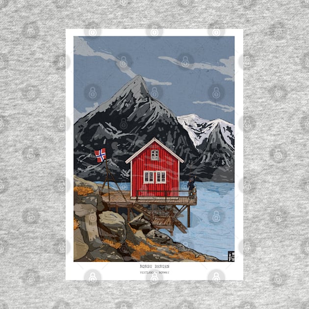 Rorbu Bergen Vestland Norway Illustration by Wall-Art-Sketch